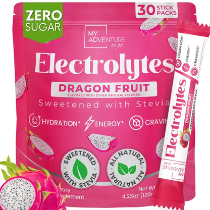 Zero Sugar Dragon Fruit Electrolytes Sticks - Refreshing Hydration - Caffeine Free Energy with Natural Ingredients - Vegan, Keto & Paleo My Adventure to Fit