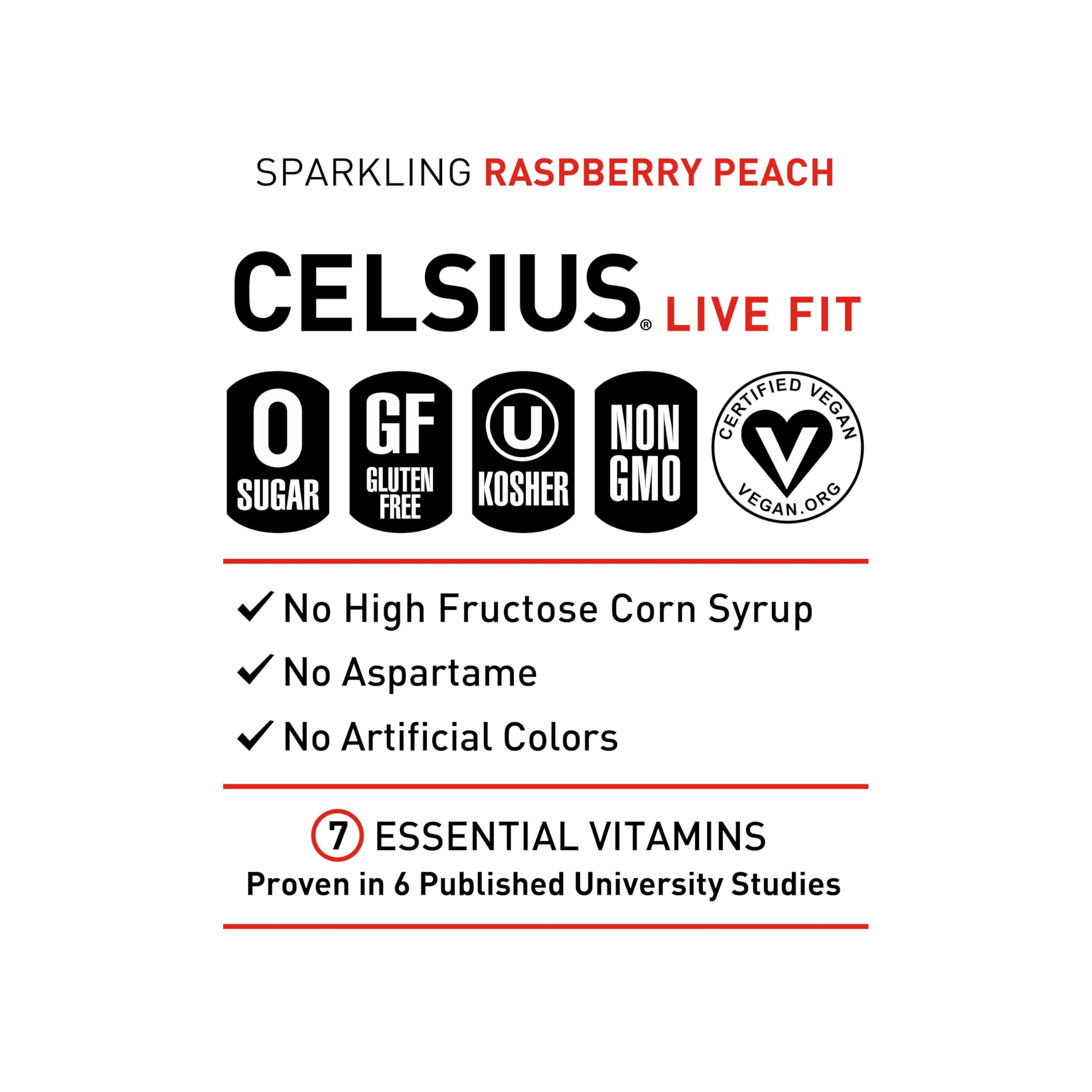 CELSIUS Sparkling Raspberry Peach, Functional Essential Energy Drink 12 Fl Oz (Pack of 12) CELSIUS buy australia supplements