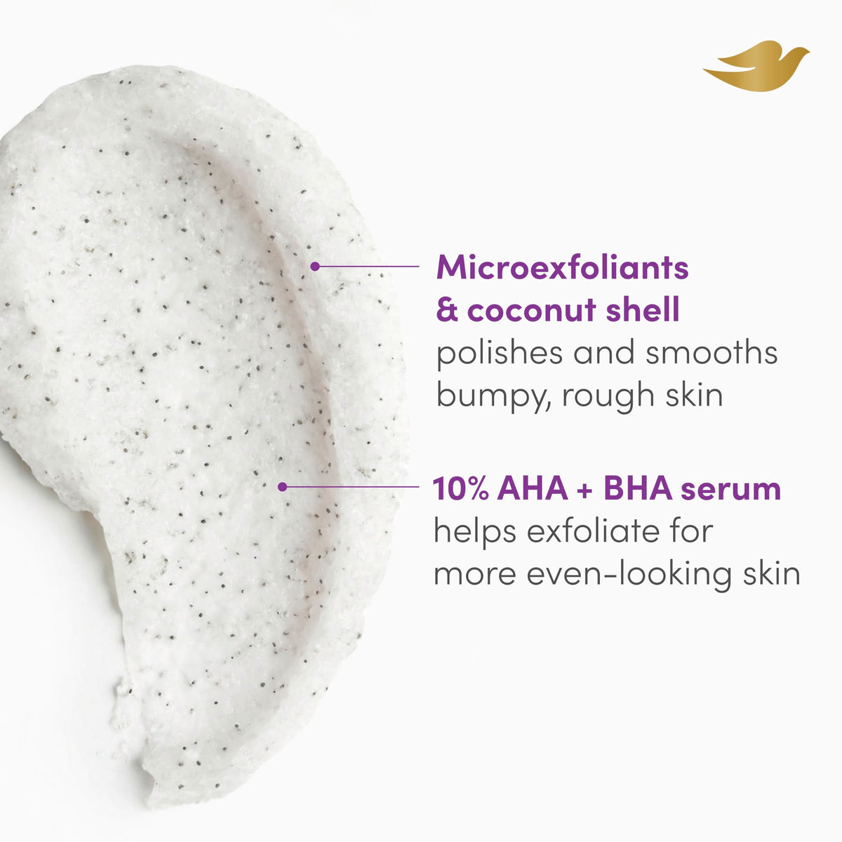 Dove KP Bump Body Scrub with 10% AHA & BHA For Rough Bumpy Skin, Violet Woods Scent, 8.5 OZ Dove