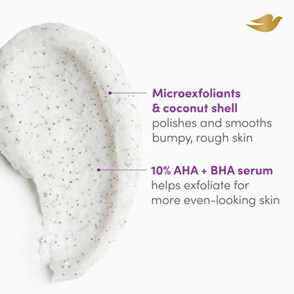 Dove KP Bump Body Scrub with 10% AHA & BHA For Rough Bumpy Skin, Violet Woods Scent, 8.5 OZ Dove
