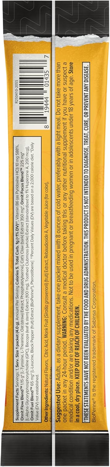 ONNIT Alpha Brain Instant Cognitive Support Drink Mix, Nootropic Supplement for Focus, Memory and Clarity, Peach Flavor, 0.13 oz Packets, 30 Count