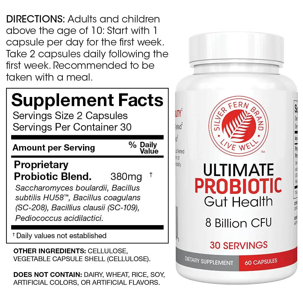Silver Fern Brand Family Probiotics - Ultimate Adult Probiotic (1 Bottle = 60 Capsules) Plus Ultimate Children's Probiotic for Kids (1 Bottle = 30 Chewables) - Gut Health & Microbiome Support Silver Fern buy australia supplements