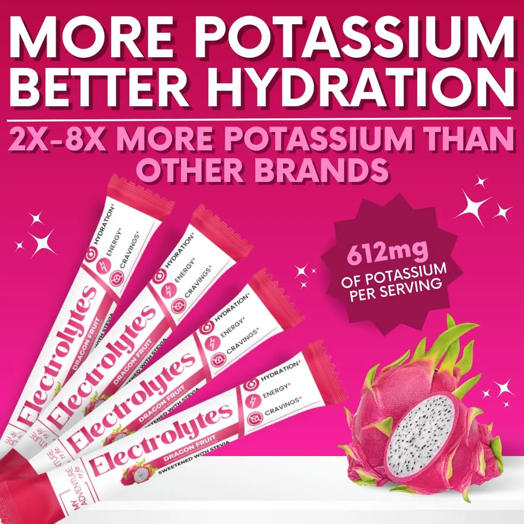Zero Sugar Dragon Fruit Electrolytes Sticks - Refreshing Hydration - Caffeine Free Energy with Natural Ingredients - Vegan, Keto & Paleo My Adventure to Fit