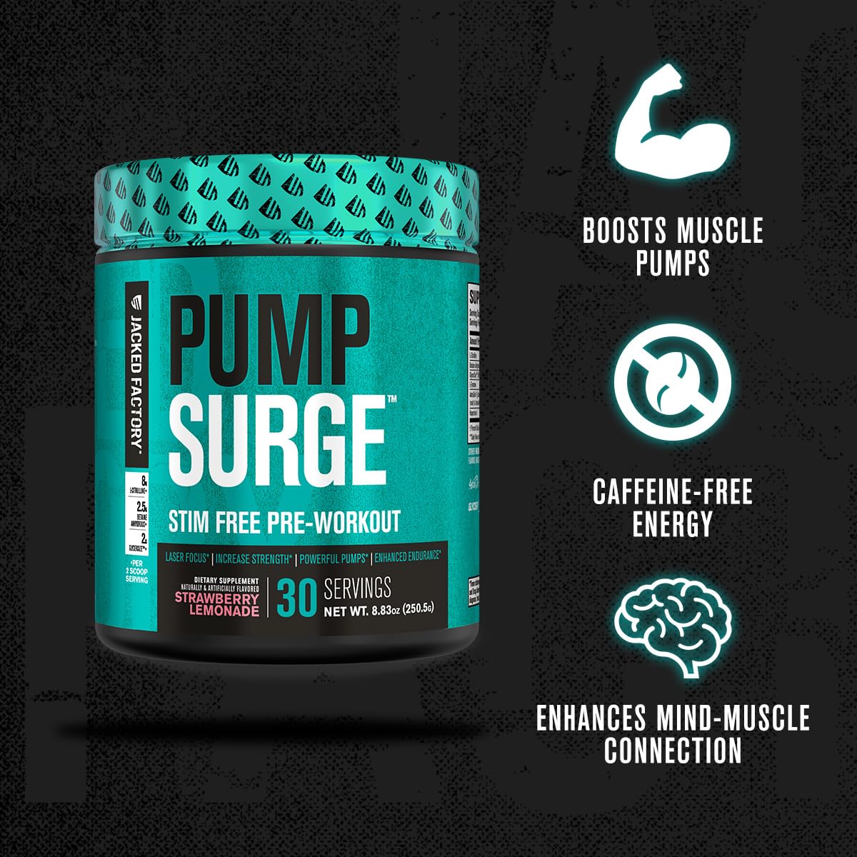 Jacked Factory Pumpsurge Caffeine Free Pre Workout for Men & Women - Booster & Stim Free Pre Workout - Intense Pumps, Enhanced Focus - 30 Servings, Cherry Limeade 8.83oz Jacked Factory buy australia supplements