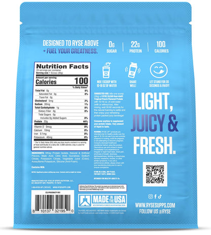 Ryse Clear Whey Isolate Protein Powder - Kool-Aid Tropical Punch - 22g Fast-Digesting Whey Protein - Light, Juicy & Refreshing - 100 Calories, Zero Sugar, Zero Artificial Colors - 20 Servings Bag