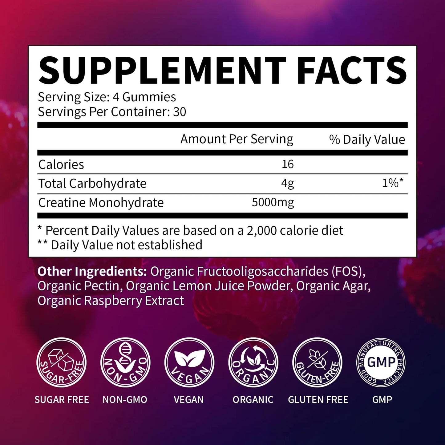 Creatine Monohydrate Gummies 5000mg for Men & Women, Organic Pure Creatine Gummies | Sugar Free,Vegan, Non-GMO,Raspberry Flavor, 120 Count VitaHarbor
