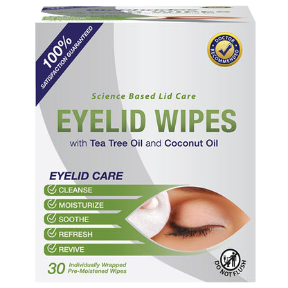 Lunovus Premium Eyelid Wipes With Tea Tree and Coconut Oil - Cleansing Wipes for People Itchy Eyes - Individually Wrapped - Box Of 30 Natural Eye Wipes Visual Advantage