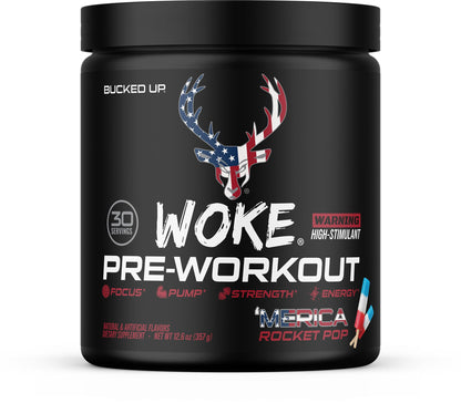 Bucked Up - Woke - HIGH STIM Pre Workout - Best Tasting - Focus Nootropic, Pump, Strength and Growth, 30 Servings (Rocket Pop)