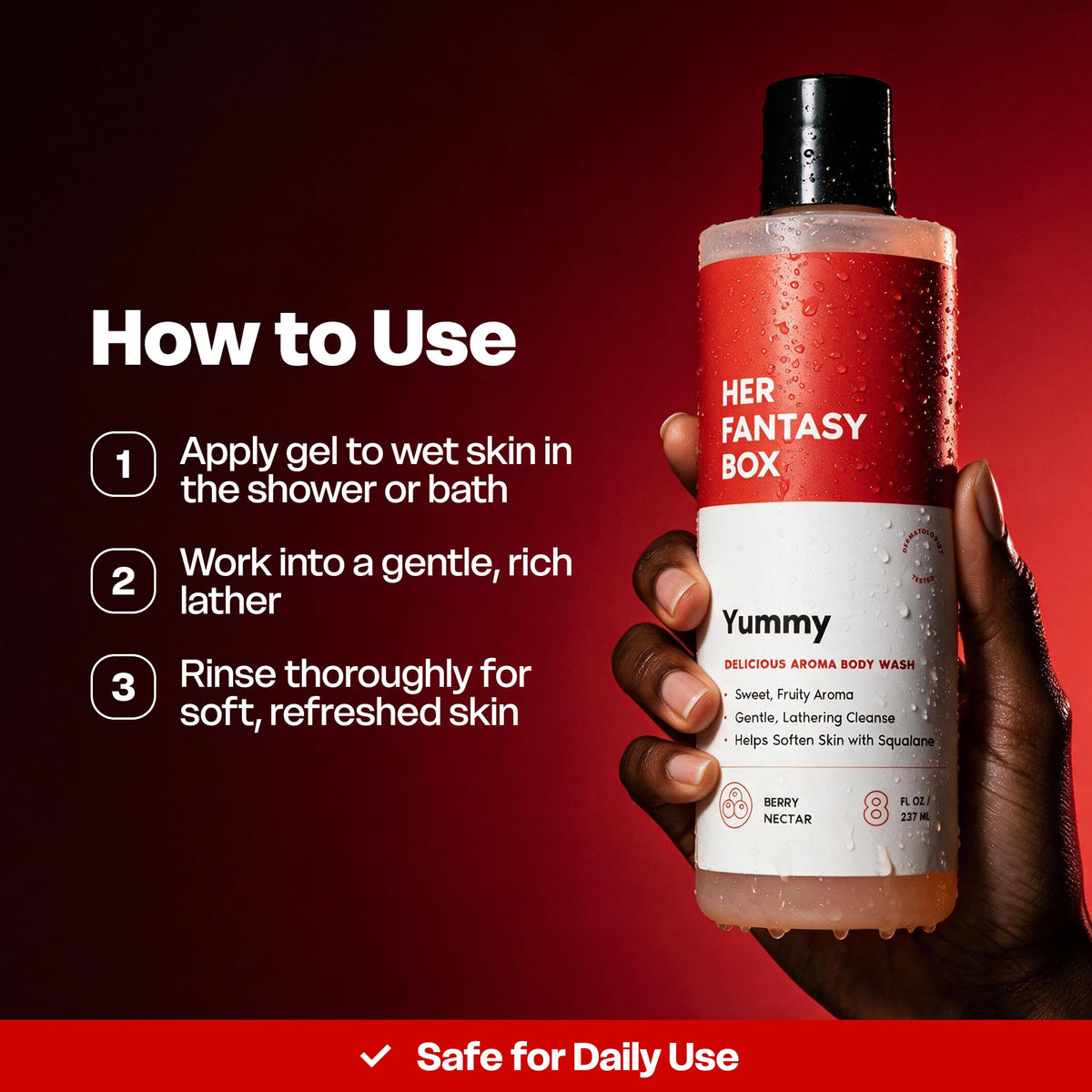 Her Fantasy Box Yummy | Body Wash - Indulgent, Luxurious Body Wash for Deep Cleansing, Moisturizing, and Nourishing Skin - Refreshing Scent for All Skin Types - 8 oz Her Fantasy Box