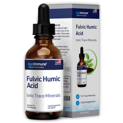 Fulvic Humic Acid 75 + Trace Minerals Liquid Supplement - Plant Derived in USA - Fulvic Acid Minerals Concentrate for Energy, Gut Health and Hydration AgeImmune