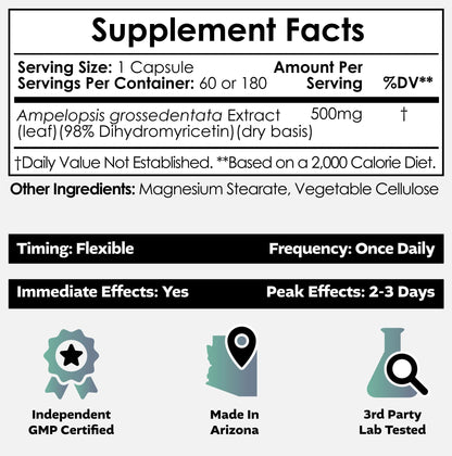 Nootropics Depot Dihydromyricetin (DHM) Capsules | After Drinking Support & Next Day Recovery | DHM Supplement | Supports Alcohol Metabolism | Vine Tea Extract (Ampelopsis grossedentata) | 60ct