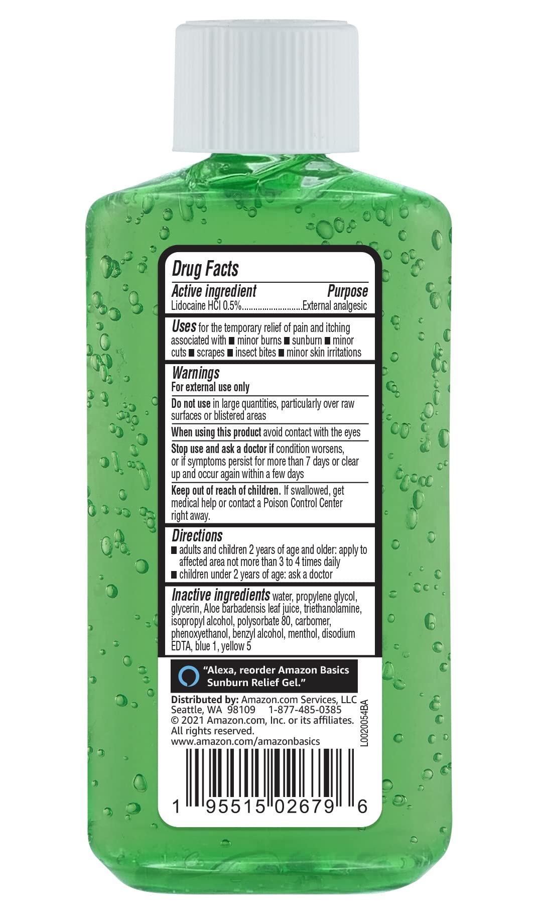Amazon Basics Sunburn Relief Gel with Aloe Vera, Soothing, Cooling, Itch Relief, 8 oz, Pack of 1 (Previously Solimo) Amazon Basics