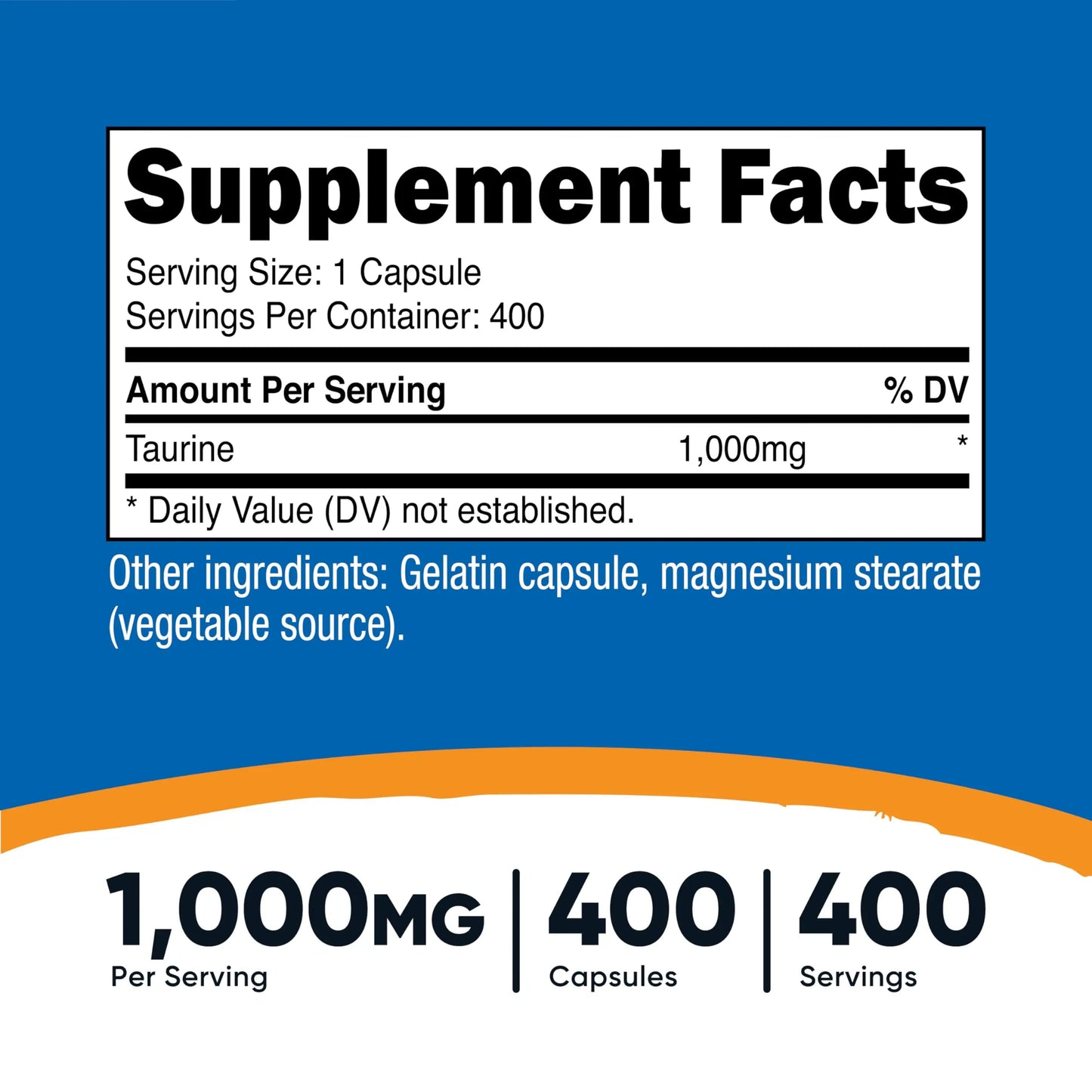 Nutricost Taurine 1000mg, 400 Capsules Nutricost
