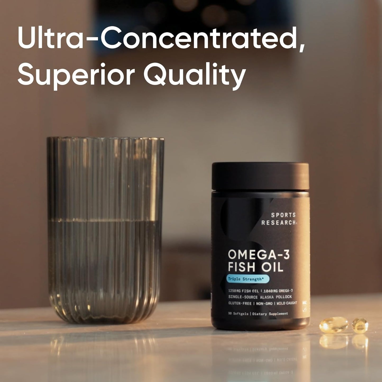Sports Research® Omega-3 Fish Oil 1250mg from Wild Alaska Pollock, 90 Count | Always Fresh Never Fishy | 690mg EPA 260mg DHA per Softgel · Heart & Brain Health* · MSC Certified Sustainable - 90 Servings Gsupps Australia