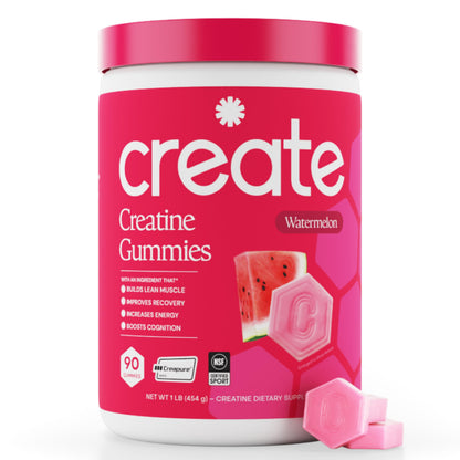 Create Creatine Monohydrate Gummies for Men & Women, Boost Focus, Strength, and Endurance, Anti-Melting Formula, Vegan, Gluten-Free, Non-GMO Create