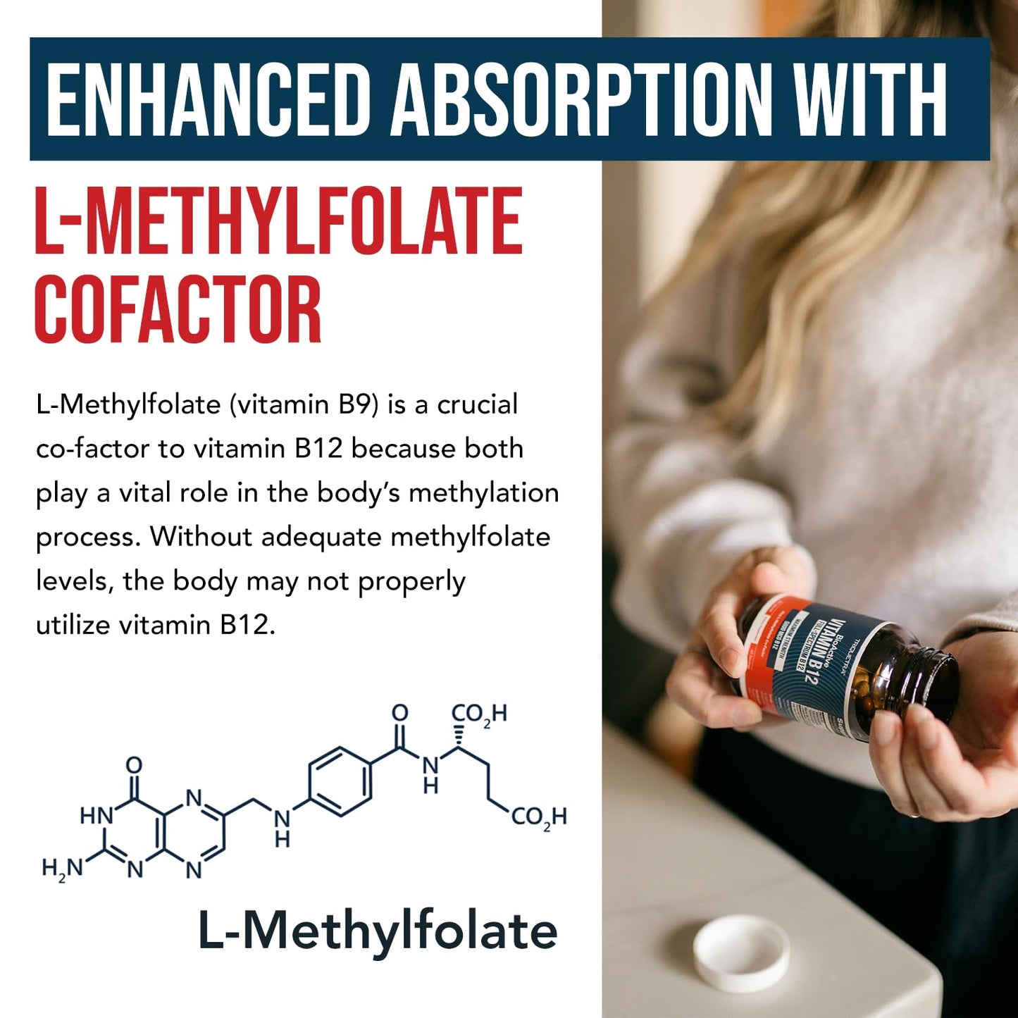 BioActive Vitamin B12 - 5000 mcg, Contains 3 BioActive Forms B12 Plus Methylfolate Cofactor - Methyl B12, Adenosyl B12 & Hydroxy B12 | Supports Energy Triquetra Health