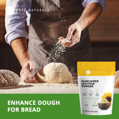 Kate Naturals Sunflower Lecithin Powder for Baking Bread, Gummies, Cooking. Lecithin Supplement for Clogged Milk Ducts. Kate Naturals