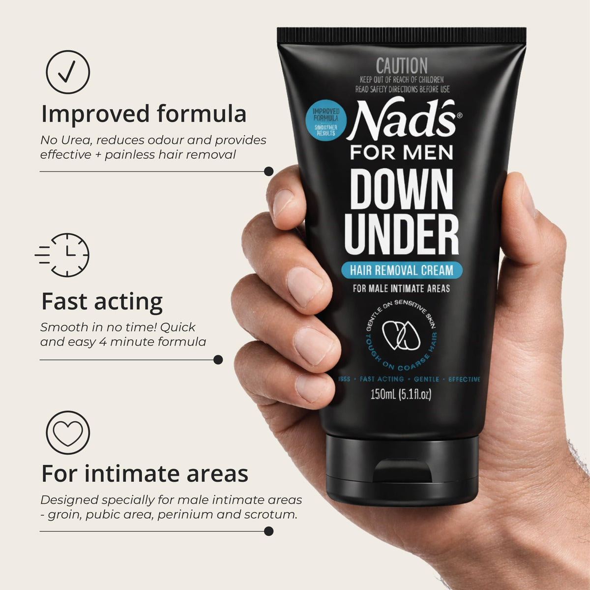 Nad's For Men Down Under Intimate Hair Removal Cream, Painless, 5.1oz Nad's For Men