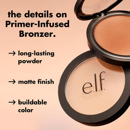 e.l.f. Primer-infused Bronzer, Long-Wear, Matte, Bold, Lightweight, Blends Easily, Contours Cheeks, Forever Sun Kissed, All-Day Wear, 0.35 Oz e.l.f.
