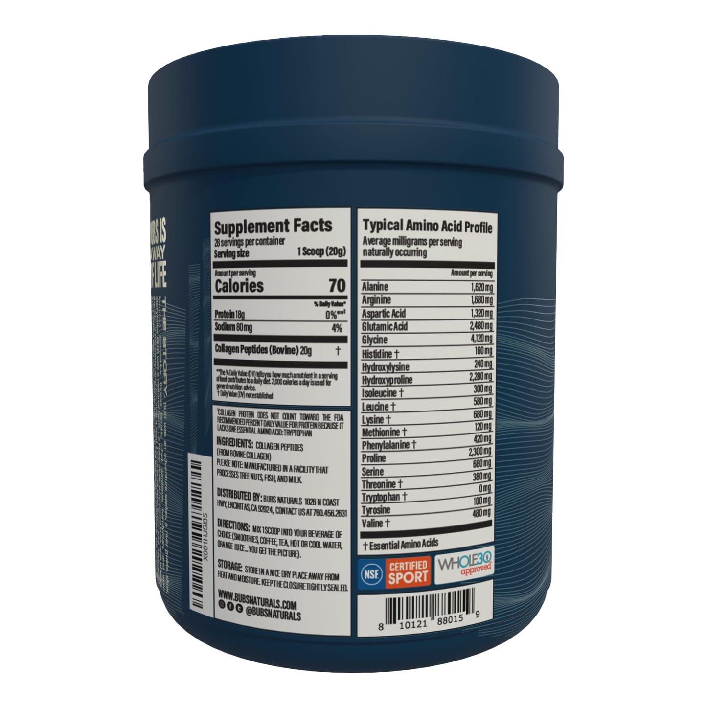 BUBS Naturals Collagen Peptides Powder, Collagen for Women & Men, Hydrolyzed Peptides, Unflavored Pasture Raised Grass Fed, Paleo Keto Friendly BUBS Naturals