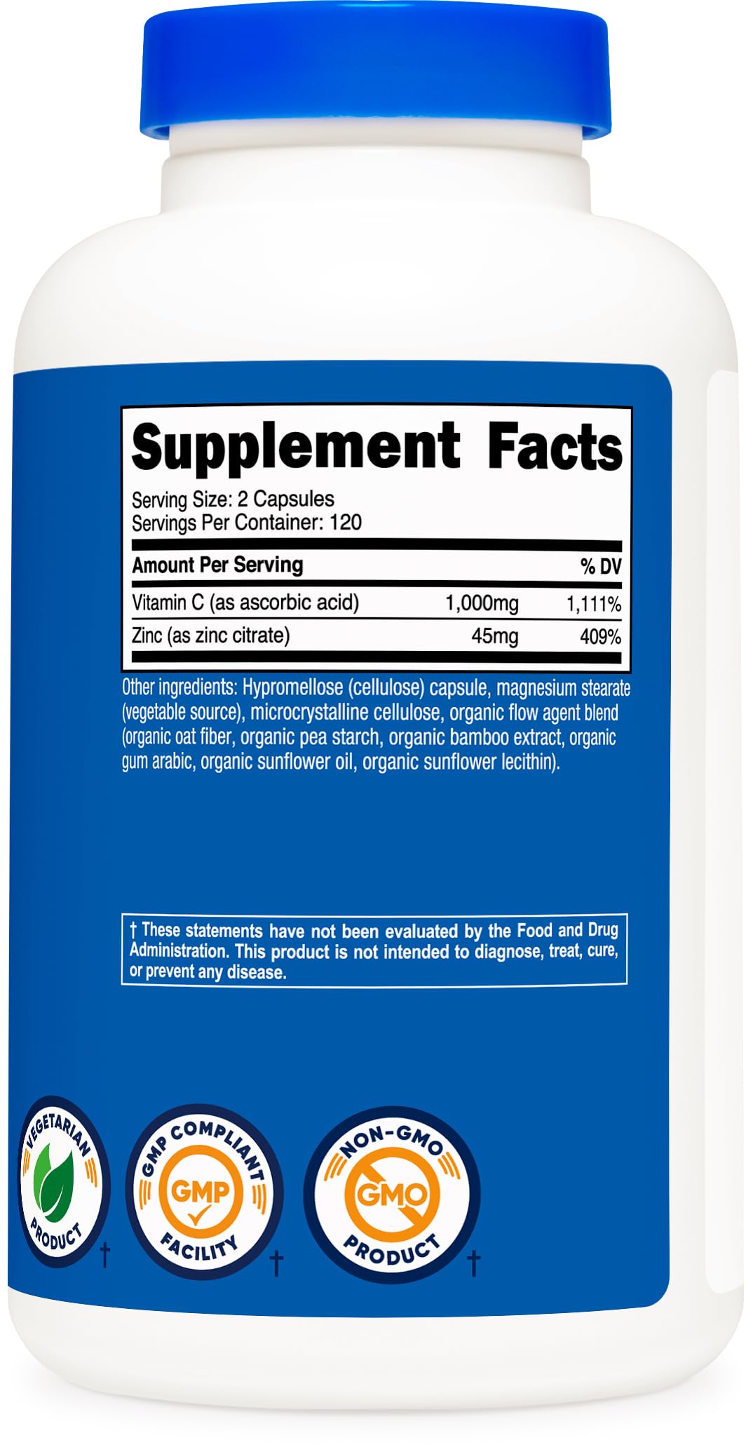 Nutricost Vitamin C with Zinc Capsules, 120 Servings - 1000mg, 45mg Zinc, Non-GMO, Gluten Free Vitamin C Supplement Nutricost