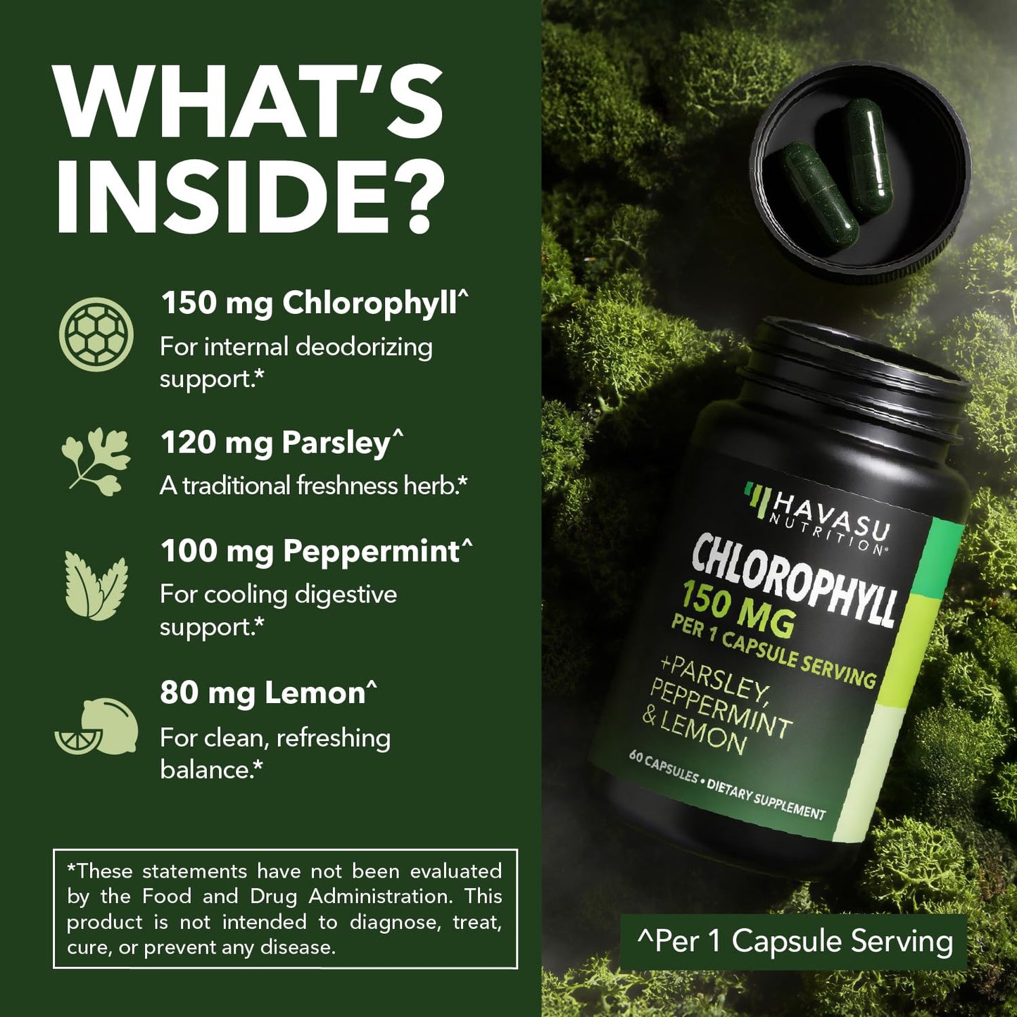 Chlorophyll Pills for Internal Cleanse & Balance, 30 Count, Internal Detox | Skin Health and Body Deodorizing Supplement with Parsley Peppermint & Lemon Extract, Vegan Non-GMO Chlorophyll Capsules Gsupps Australia