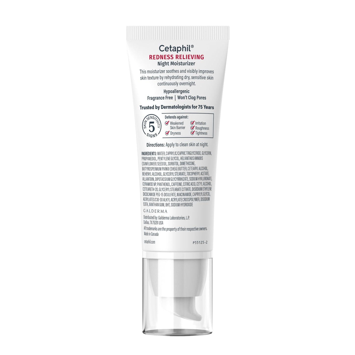 Cetaphil Night Cream, Redness Relieving Night Moisturizer for Face, 1.7 fl oz, For Dry, Redness-Prone Skin, Hypoallergenic, Fragrance Free Cetaphil