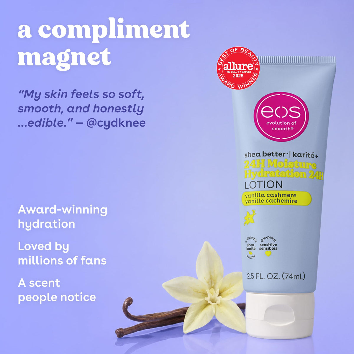 eos 24H Moisture Travel Body Lotion- Vanilla Cashmere, 2.5 fl oz eos