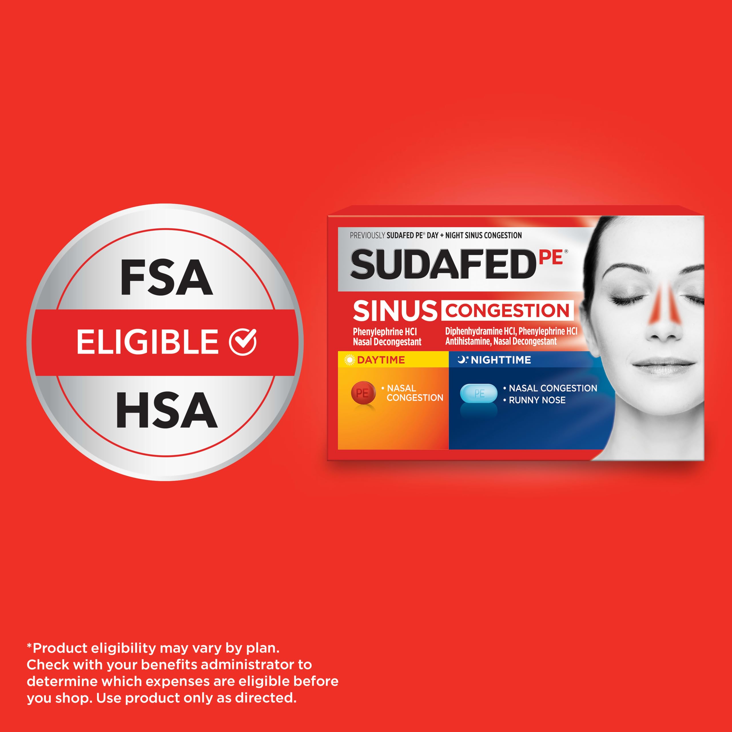 Sudafed PE Sinus Congestion Day + Night Maximum Strength Decongestant & Antihistamine Tablets with Phenylephrine HCl & Diphenhydramine HCl, Helps Nasal & Sinus Pressure & Congestion, 20 ct Sudafed buy australia supplements