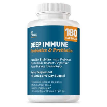 Dr. Tobias Deep Immune Probiotic + Prebiotic for Immune & Gut Health | Spore Forming Probiotics + Prebiotics | Synergetic Support for Digestion & Immune Health | Shelf Stable | 60 Capsules