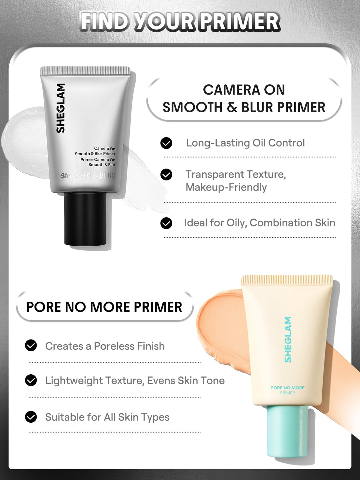 SHEGLAM Camera On Smooth & Blur Primer Mattifying Makeup Base Primer for Smoothing Skin SHEGLAM