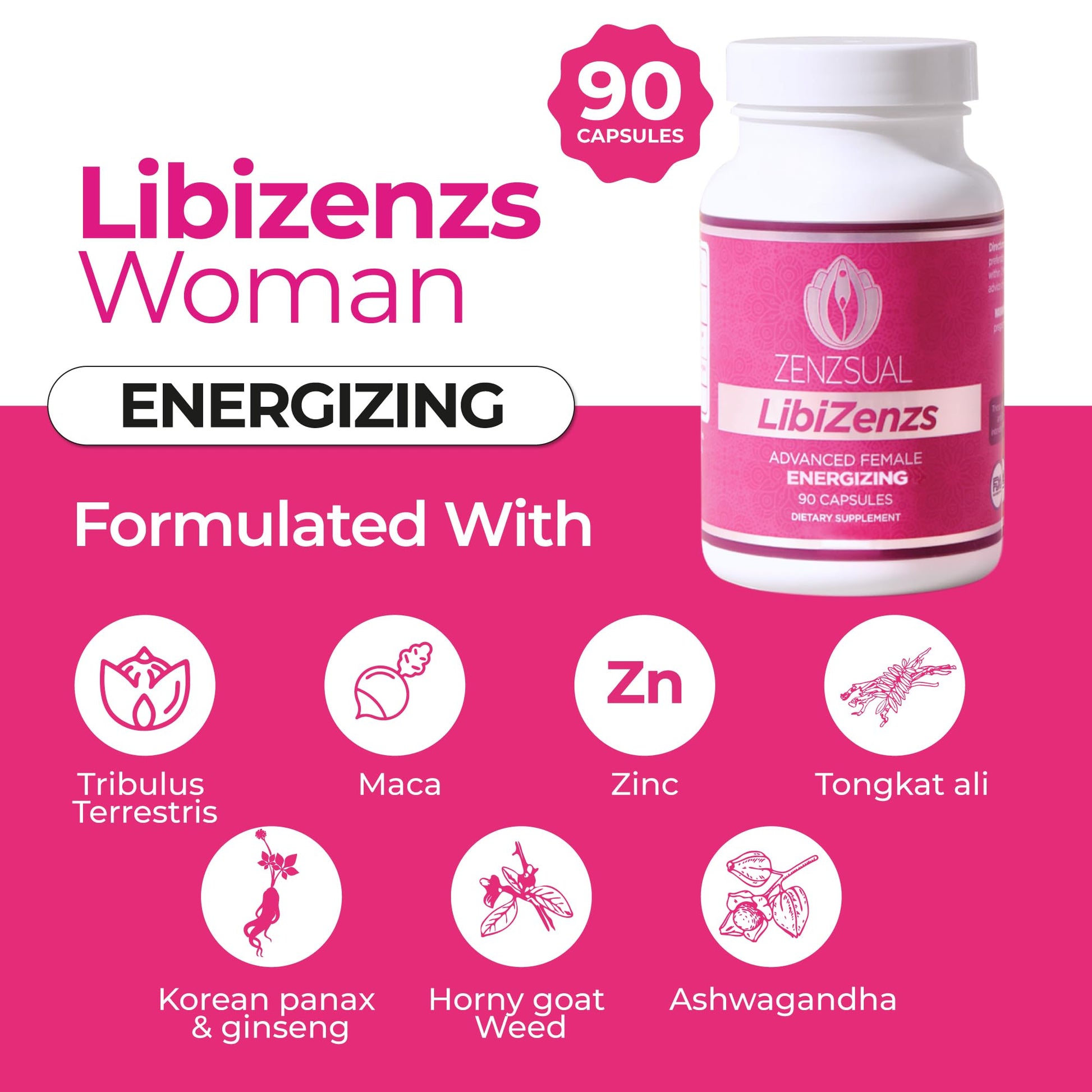 ZENZSUAL Libizenzs – Plant-Based Energy Support Supplement for Women – Caffeine-Free with Maca Root, Ashwagandha & Ginseng – Supports Daily Stamina, Focus & Well-Being – 90 Vegan Capsules ZENZSUAL buy australia supplements