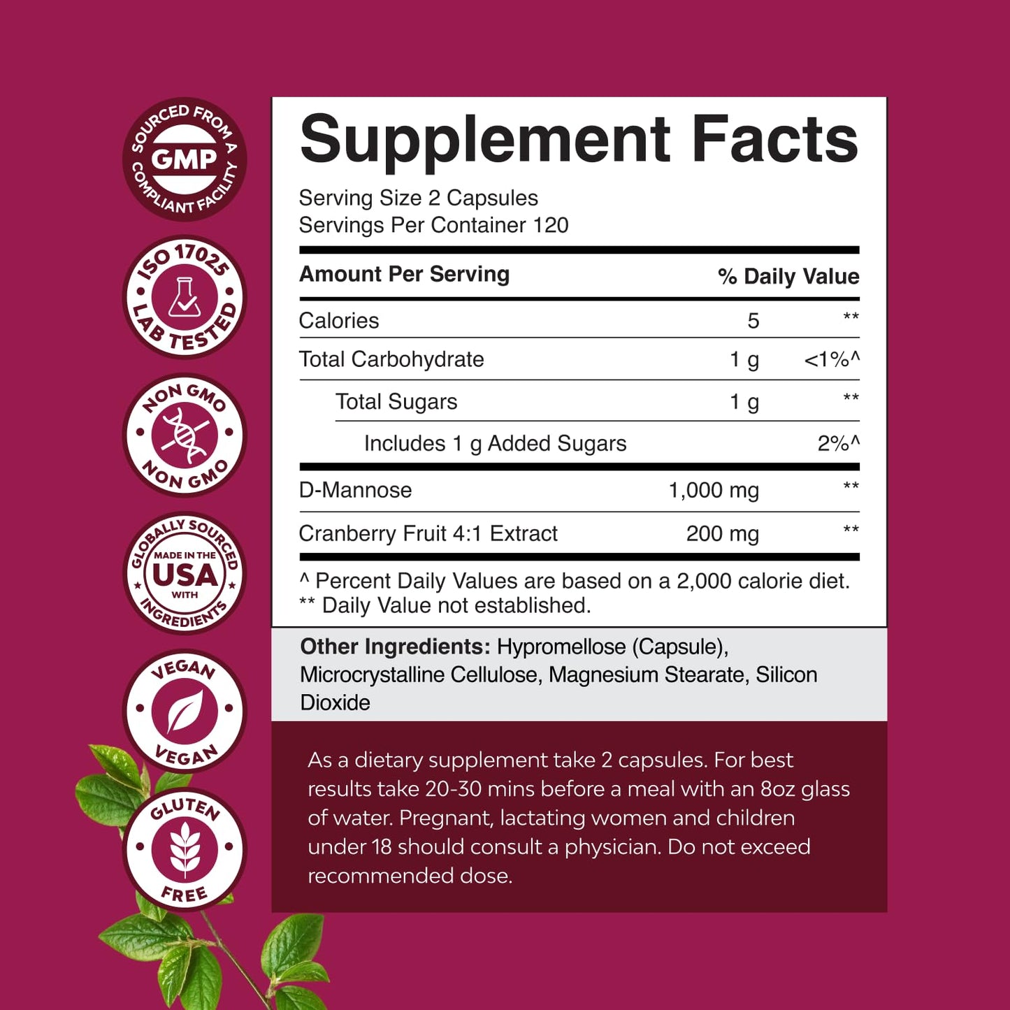 D Mannose with Cranberry Supplement - Potent D Mannose 1000mg Capsules for Kidney Defense Support & Cleanse and Urinary Tract Health for Women & Men - Bladder Health Supplement for Adults - 60 Count Gsupps Australia