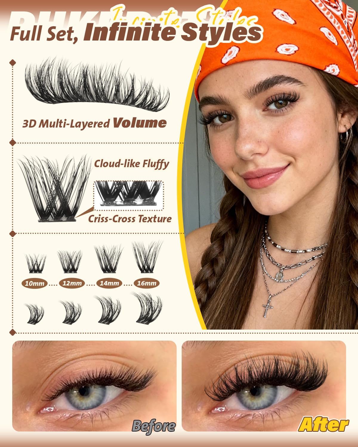 PHKERATA Fluffy Lash Clusters Wispy Eyelash Clusters D Curl PHKERATA