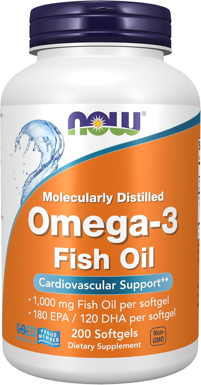 NOW Foods Supplements, Omega-3 180 EPA / 120 DHA, Molecularly Distilled, Cardiovascular Support*, 200 Softgels Gsupps Australia