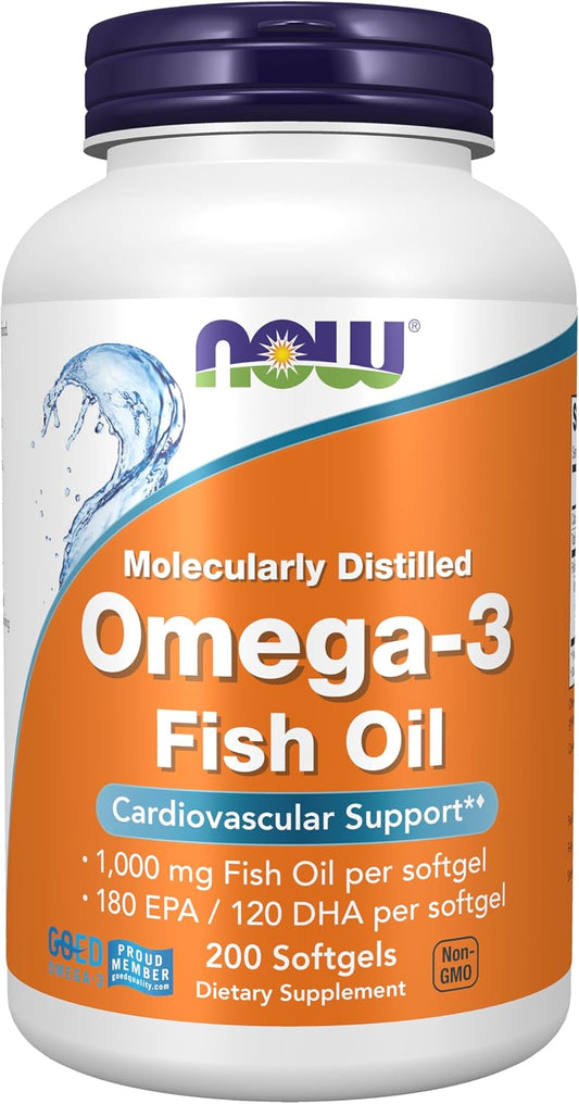 NOW Foods Supplements, Omega-3 180 EPA / 120 DHA, Molecularly Distilled, Cardiovascular Support*, 200 Softgels Gsupps Australia
