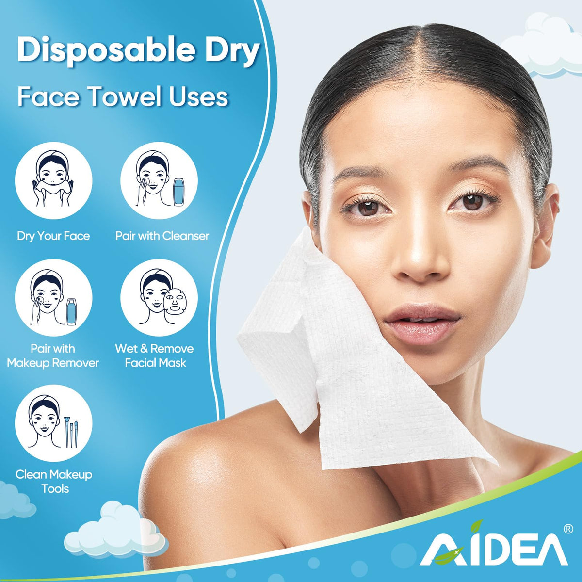 AIDEA Face Towels Disposable-100Ct (2 Box), Face Cloths for Sensitive Skin AIDEA