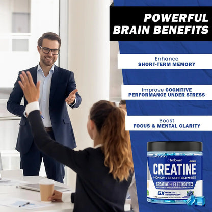 eterlower Creatine Monohydrate Gummies 5g – Pre-Workout Energy & Muscle Growth Support for Men & Women | Blueberry Electrolyte Gummies, 120 Count eterlower