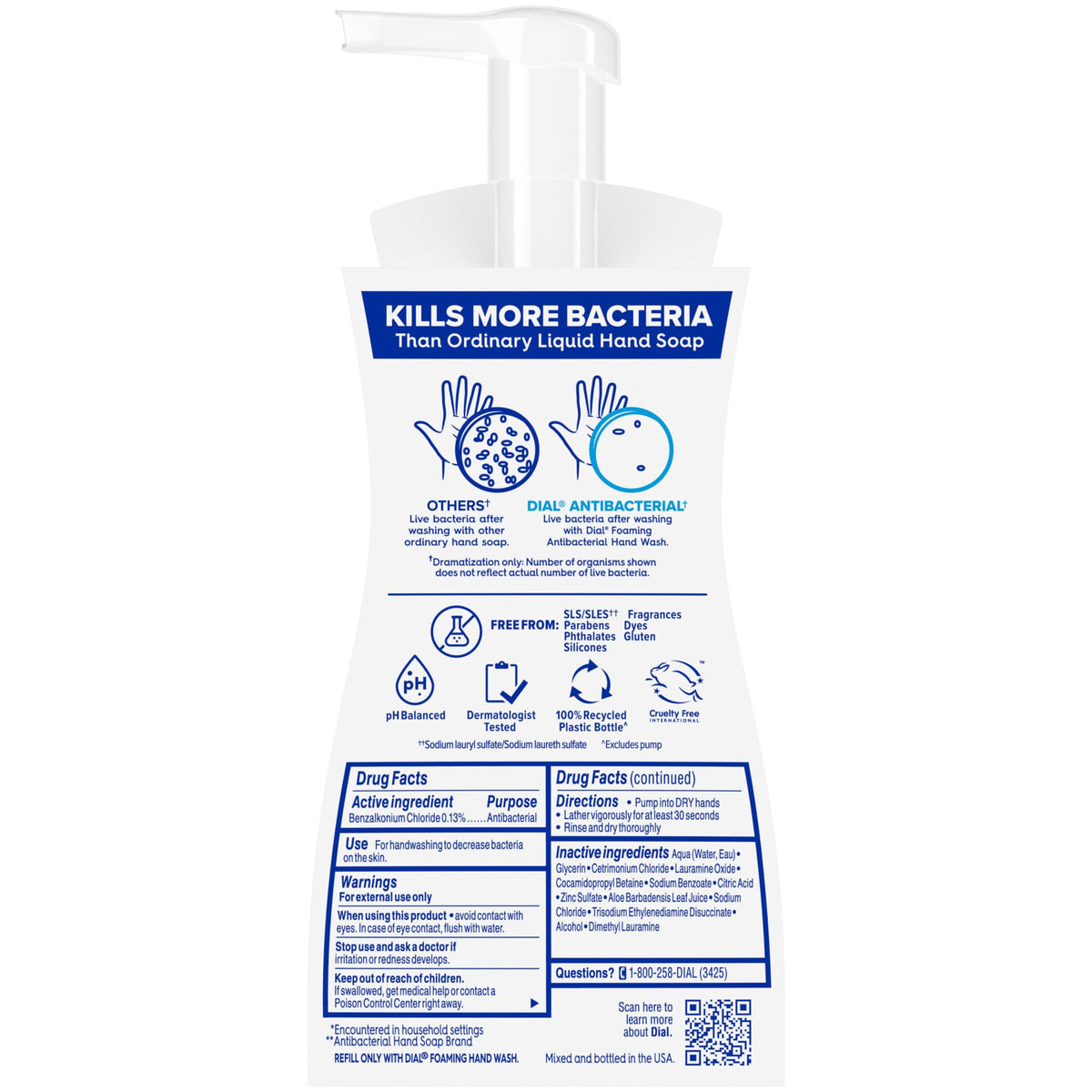 Dial Antibacterial Defense Foaming Hand Soap + Aloe, Fragrance Free, 7.5 Fl Oz (Pack of 6), Dermatologist-Tested Hand Wash, Gentle on Skin Dial