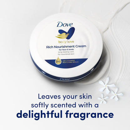 Dove Nourishing Body Care, Face, Hand, and Body Rich Nourishment Cream for Extra Dry Skin with 48-Hour Moisturization, 4-Pack, 2.53 Oz Each Jar Dove