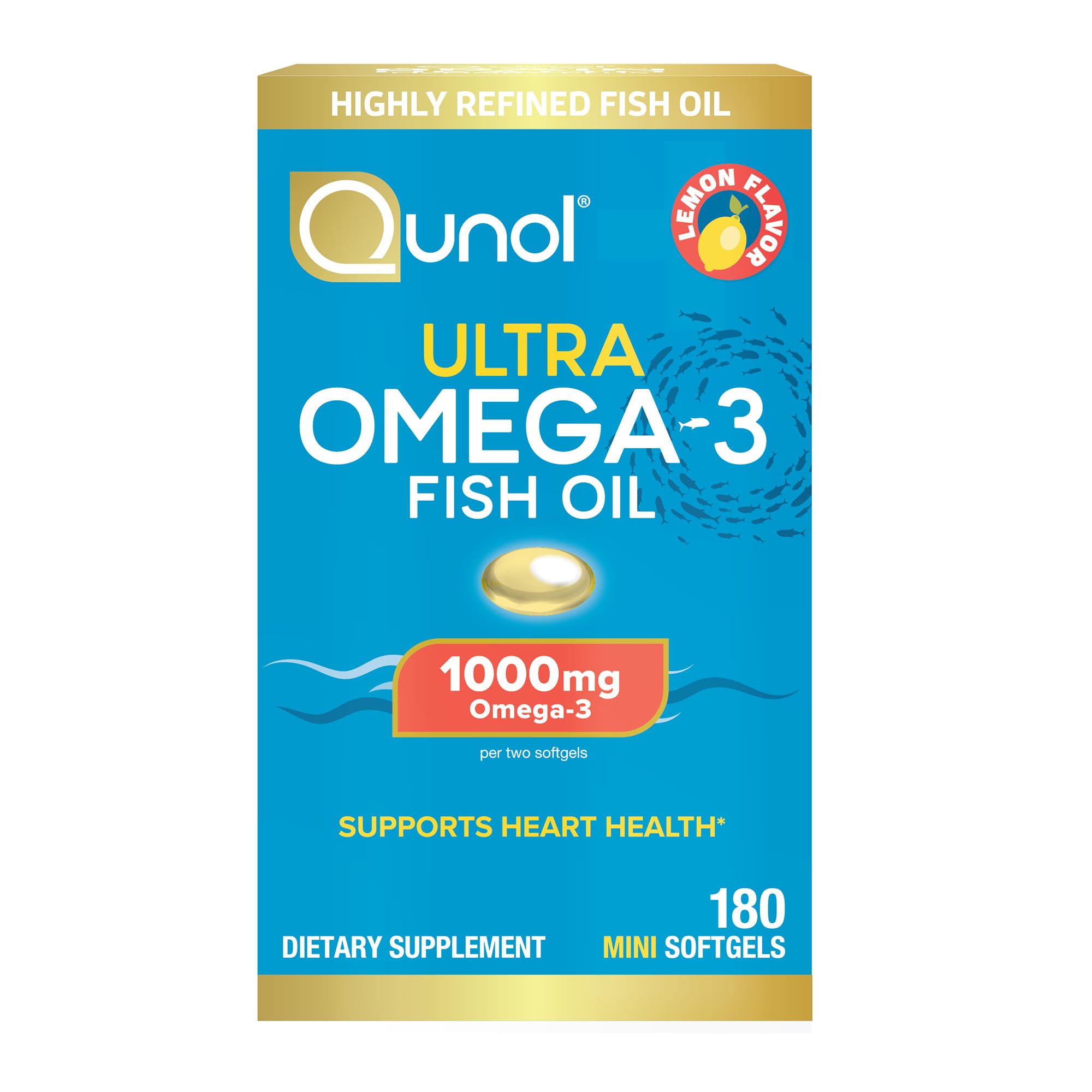 Qunol Fish Oil Omega 3 Mini Softgels, 1000mg Omega 3 EPA + DHA, Ultra Pure Supplements, Heart Health Support, Lemon Flavor, Easy to Swallow Minis, 3 Month Supply, 180 Count Qunol buy australia supplements
