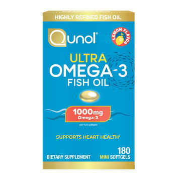 Qunol Fish Oil Omega 3 Mini Softgels, 1000mg Omega 3 EPA + DHA, Ultra Pure Supplements, Heart Health Support, Lemon Flavor, Easy to Swallow Minis, 3 Month Supply, 180 Count Qunol buy australia supplements