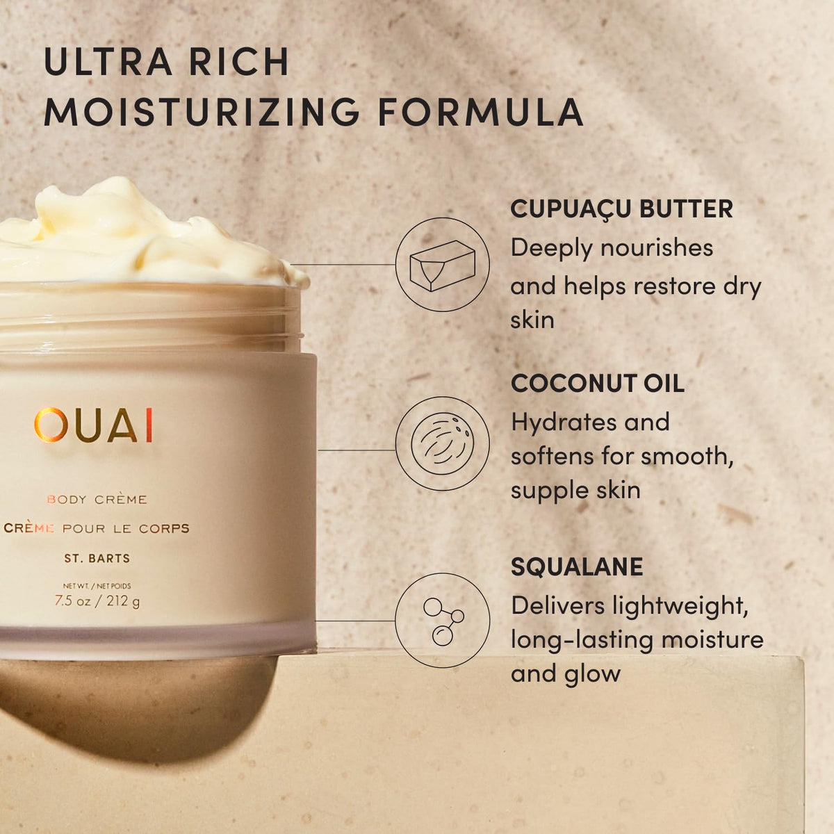 OUAI Body Cream - Hydrating Whipped Body Cream - St. Barts (7.5 oz) OUAI