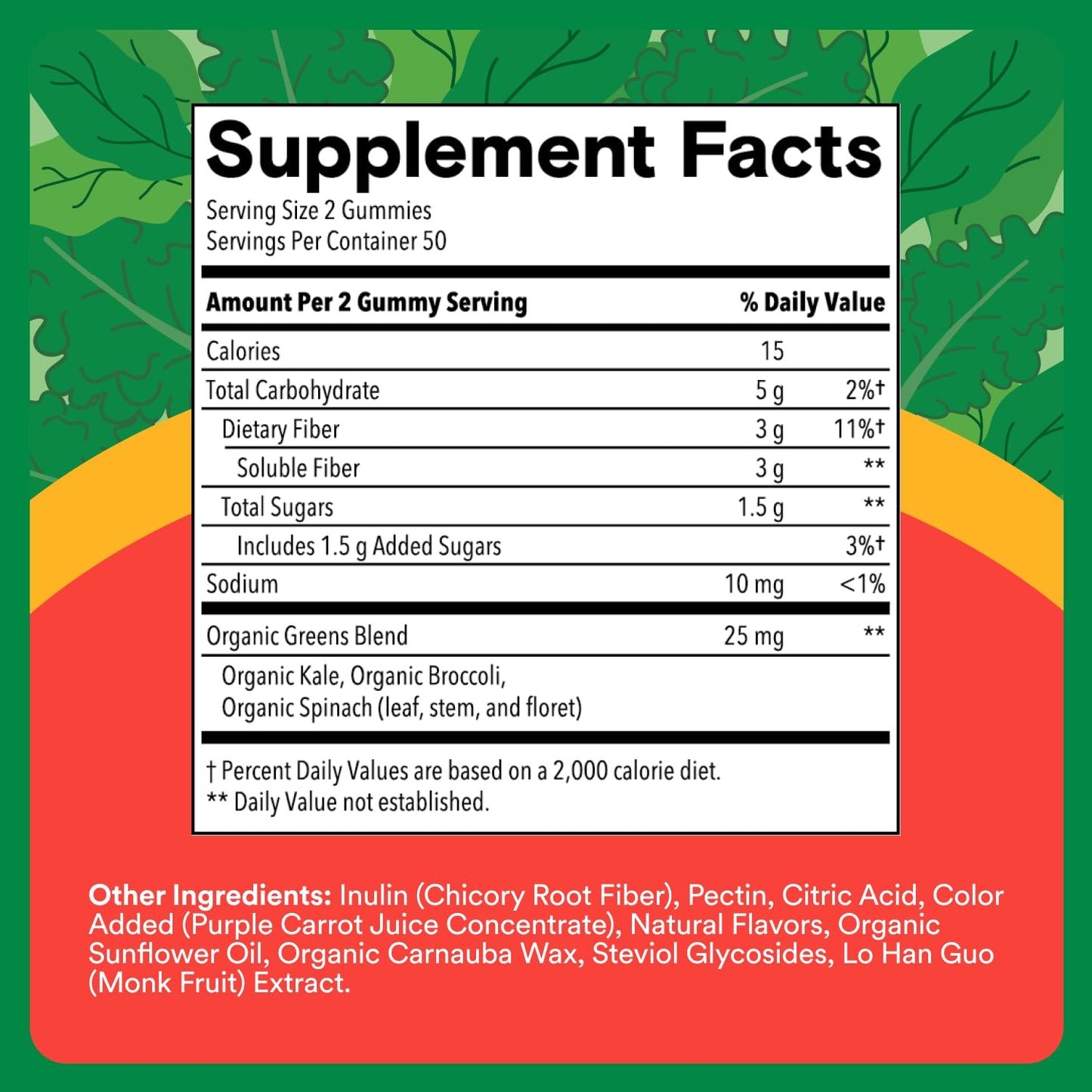 SmartyPants Kids Fiber & Veggies: Prebiotic Fiber Gummies for Kids, Fiber Supplement with Inulin, Organic Green Veggie Blend, Vegan, Gluten Free SmartyPants