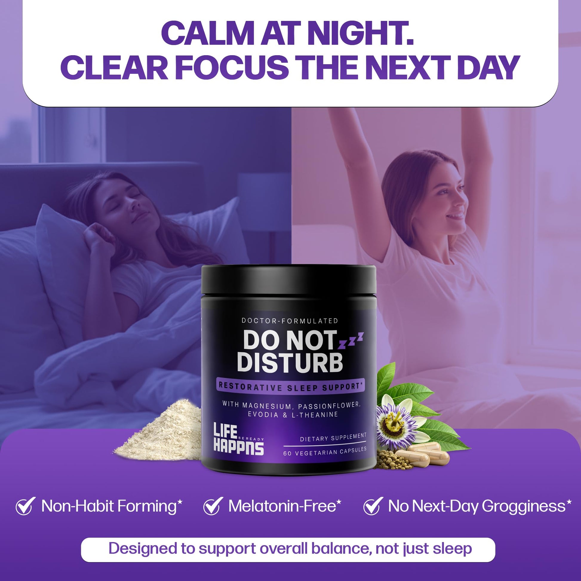 Doctor Formulated Triple Magnesium for Sleep, Calm & Relaxation with Chelated Magnesium Glycinate, L-Theanine, Passionflower & Evodia – Non-Habit, No Melatonin Magnesium Sleep Aid Support Supplement LIFE HAPPNS BE READY buy australia supplements