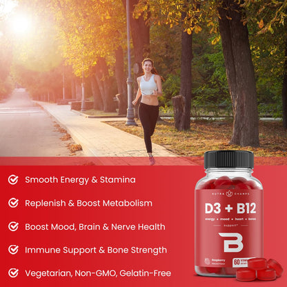 NutraChamps Vitamin D3 & B12, Methyl B12 Gummies for Adults & Kids, Enhanced with Vitamin D 3 & B9 Vitamin Folate, Natural Energy, Mood NutraChamps