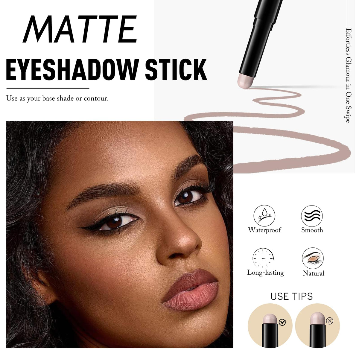 Wugbc Eyeshadow Stick Light Taupe, Matte Cream Eye Shadow Stick Waterproof Nude Neutral Eyeliner Brightener Pencil Crayon Long-Lasting Eye Highlighter Makeup for Older Women Easy to Use High Pigmented Wugbc