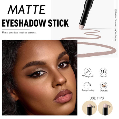 Wugbc Eyeshadow Stick Light Taupe, Matte Cream Eye Shadow Stick Waterproof Nude Neutral Eyeliner Brightener Pencil Crayon Long-Lasting Eye Highlighter Makeup for Older Women Easy to Use High Pigmented Wugbc