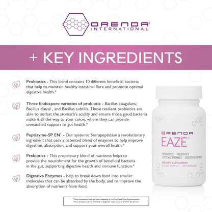 Orenda Eaze®: Gut Wellness Capsules | 6-in-1 Digestive Support with Probiotics, Endospores, Peptizyme-SP EN, Prebiotics, and Digestive Enzymes Orenda International