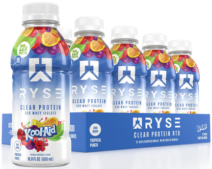 RYSE Clear Protein Drink - Variety Pack - 100 Calories, 22g Whey Isolate Protein Shake, Sugar-Free, 0g Fat & Lactose-Free - Refreshing Ready-to-Drink Beverage - 16.9 fl oz Bottles (12-Pack)